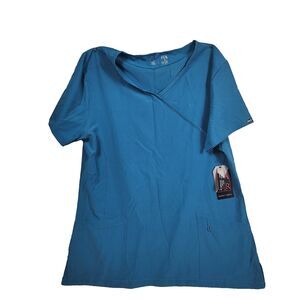 NEW Heal Wear Women's XL Scrub Top TEAL Zipper Pocket V-Neck